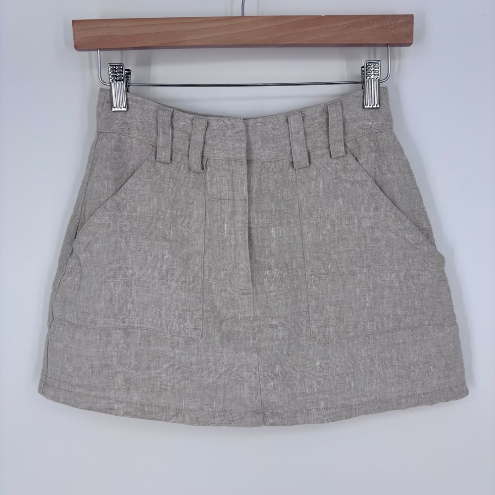DISSH 100% Linen Mini Skort Women US 2 Beige Neutral Casual High Waist Summer